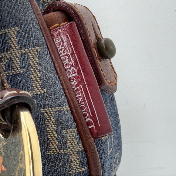 Dooney & Bourke Denim Monogram Mini Shoulder Bag Top Zip Blue Brown Leather Y2K - Picture 7 of 16